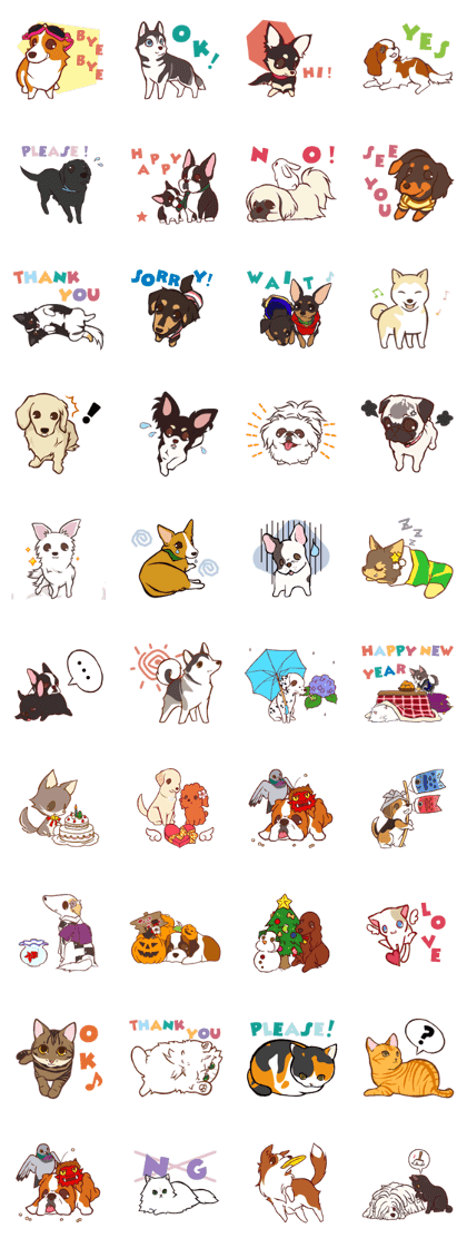 Sweet Cute baby Dogs & Cats Character