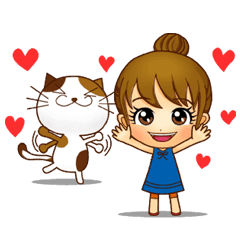 女の子と三毛猫の可愛いスタンプ Line スタンプ Line Store