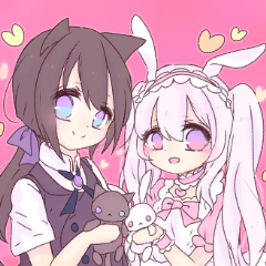 a friendly cat and rabbit