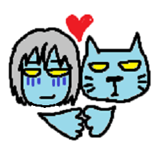 Blue cat and blue human