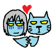 Blue cat and blue human
