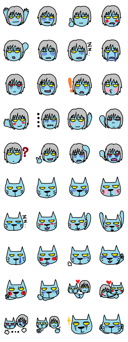 Blue cat and blue human