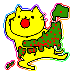 日本を旅行する黄色い猫