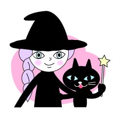Sticker of cute witch & happy companion