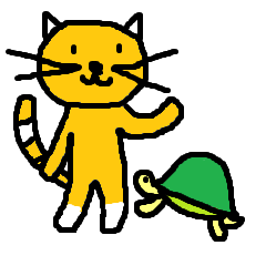 orange cheerful cat and easygoing turtle