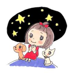 かーこのほっこりイラスト 女の子と犬猫編 Line スタンプ Line Store