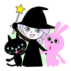 Sticker of cute witch & happy companion2