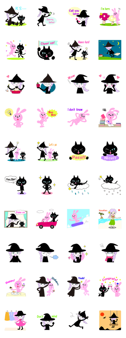 Sticker of cute witch & happy companion2
