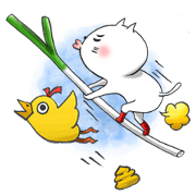 mystery chick and white cat.