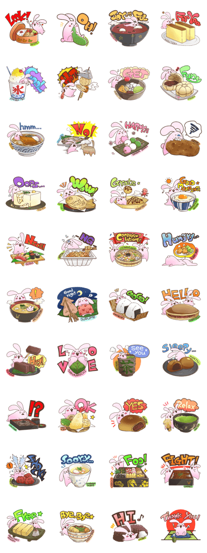 Cute rabbit and Japanese food.
