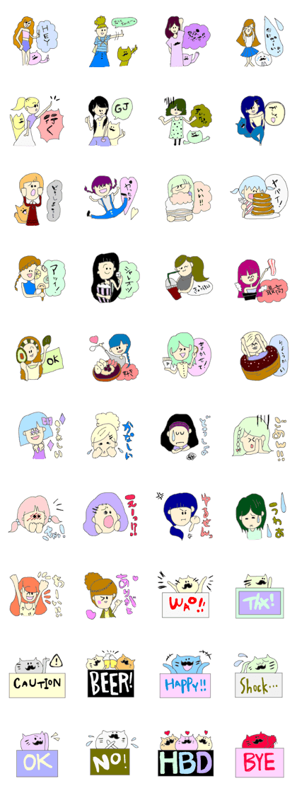 Girl's and cat's sticker.