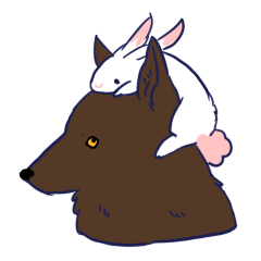 Sticker of the rabbit and wolf lonely