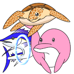 kawaii dolphin with sea animals