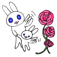 薔薇と母うさぎ