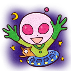 A friendly alien in pink.