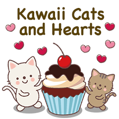 Stickers with Kawaii Cats and Hearts