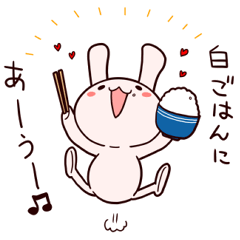 Sticker of a rabbit loving rice