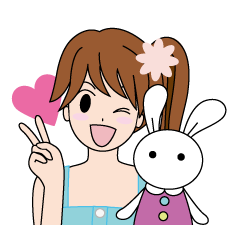 Moe-chan and her stuffed rabbit
