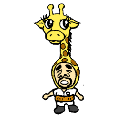 The man who put on a toy of the giraffe