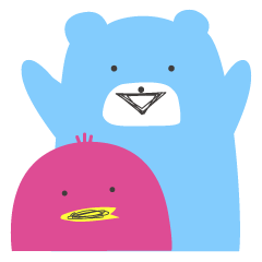 青いクマとピンクの鳥