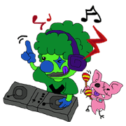 green pierrot and pink bat .