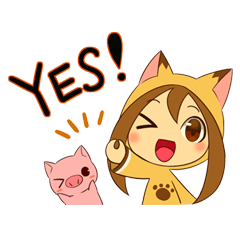Cat anime girl and cute pig – LINE stickers LINE STORE