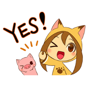 Cat anime girl and cute pig