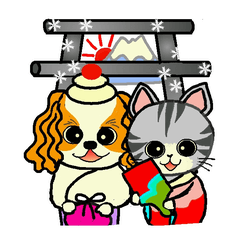 Japanese New Year's and sticker of a pet