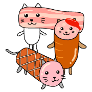 Ham and bacon and sausage cat. Ham and bacon and sausage cat.
