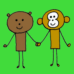 Sticker of bear and monkey