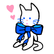 White cat wear a BLUE RIBBON in  neck!