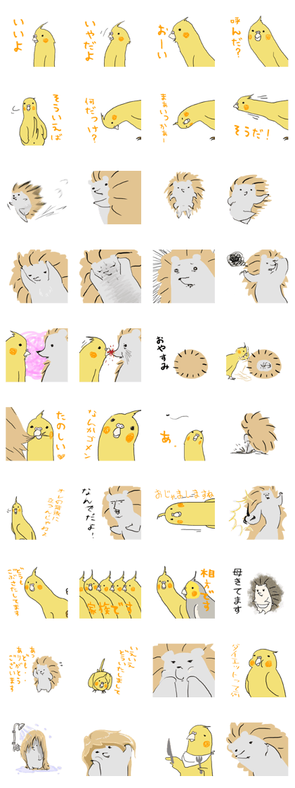 Hedgehog and parakeets
