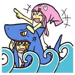 Rocket shark boy and Drill squid girl