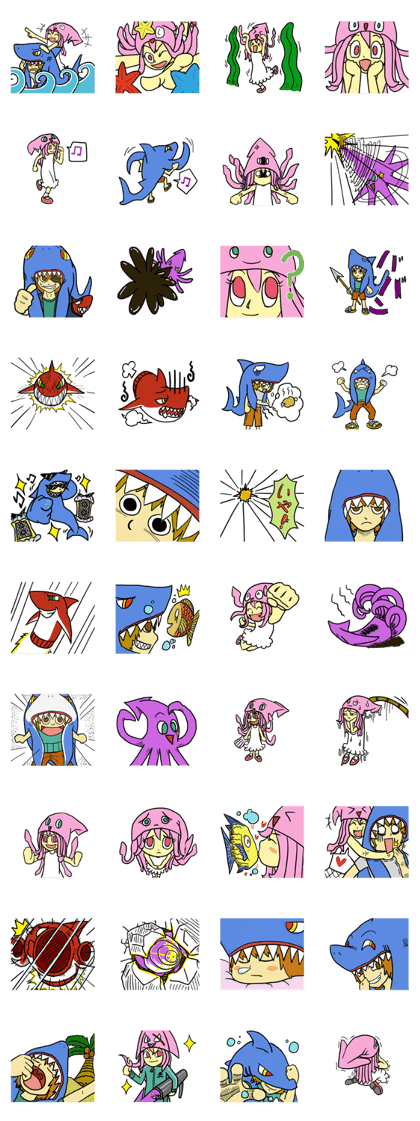 Rocket shark boy and Drill squid girl