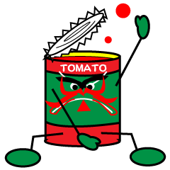 kabuki pose of tomato cans