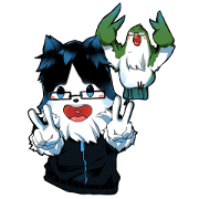 Dog of glasses and bird of glasses