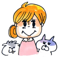 Cat, dog and girl