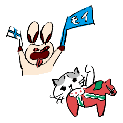 Rabbit and Cat in the Nordic Sticker