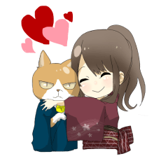Cat and kimono daughter and Yamanaka