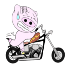 The pig began to ride a motorcycle