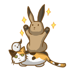 Calico cat & Brown Bunny & Snow Bird