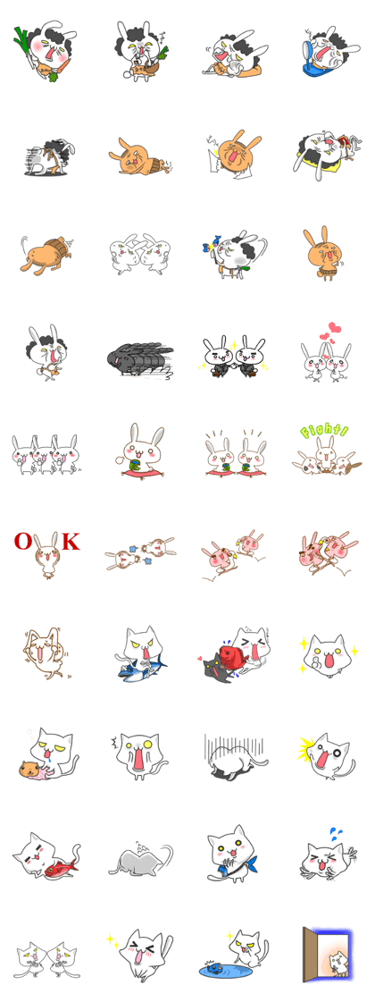 family rabbit and cat sticker