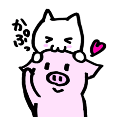 Pig and Cat slow life Sticker