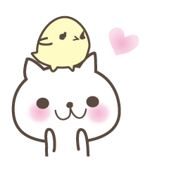 White cute cat and chick