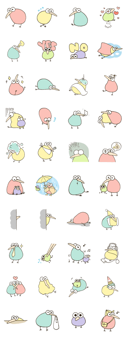 Pastel color kiwis' stickers