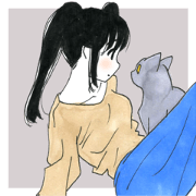 Gray cat and girl Gray cat and girl