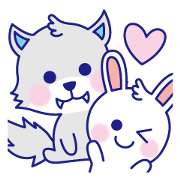 Sticker of kawaii Rabbit and Wolf