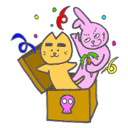 Hi! Thick eyebrow cat & Pink rabbit
