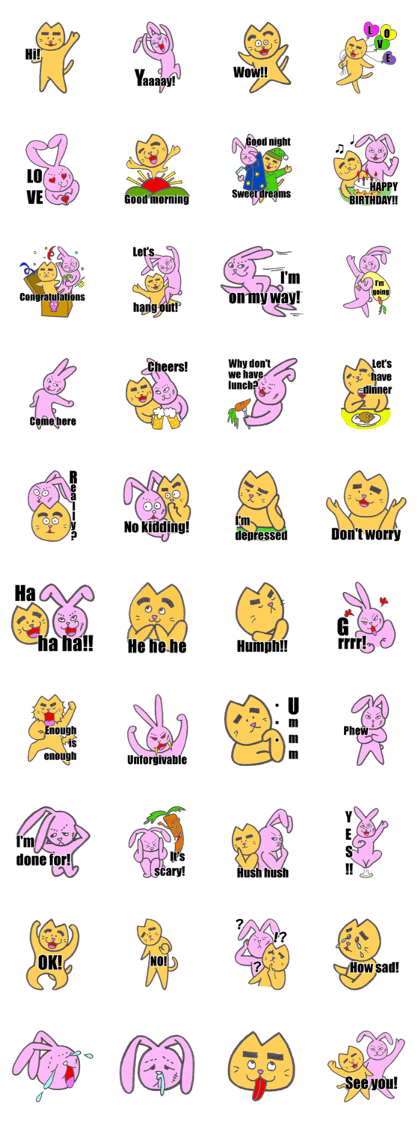 Hi! Thick eyebrow cat & Pink rabbit