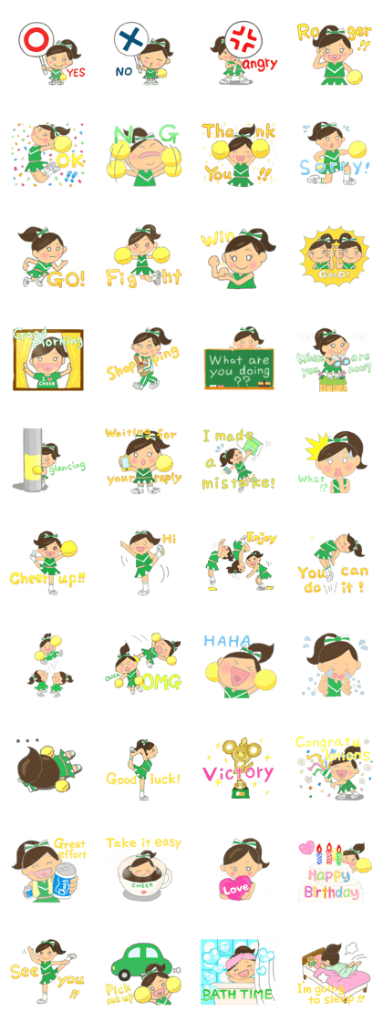 Cheerleader Sticker Green Uniform